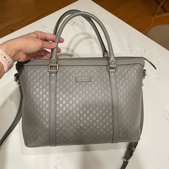 Gucci Guccissima gray leather tote bag with strap 449656 - Picture 4 of 16